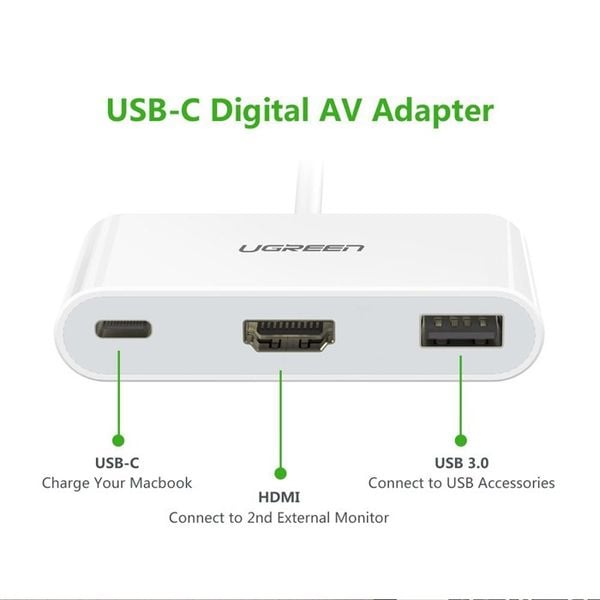 USB-C sang HDMI 4K30Hz1 port USB 3.0 1 port USB type-C power Ugreen 30377 - Phụ Kiện Điện Tử Việt Nam USB-C sang HDMI 4K30Hz1 port USB 3.0 1 port USB type-C power Ugreen 30377 - Phụ Kiện Điện Tử Việt Nam