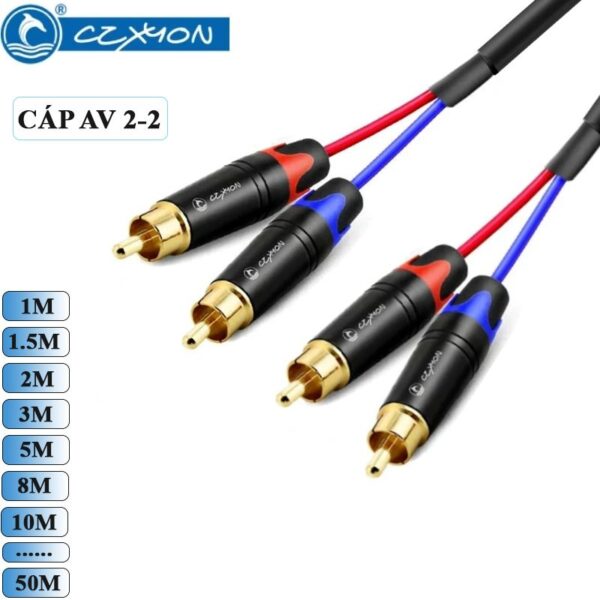 Dây cáp âm thanh DIY AV 2 ra 2 (R/L) cho Loa, Amply CZXYON dài 1m đến 50m