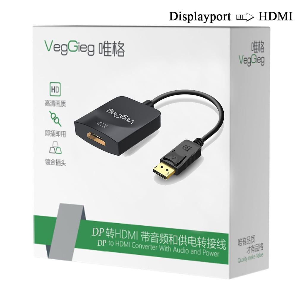 Cáp chuyển Displayport sang HDMI chính hãng VegGieg V-Z614 - Phụ Kiện Điện Tử Việt Nam Cáp chuyển Displayport sang HDMI chính hãng VegGieg V-Z614 full HD 1920*1080@60Hz