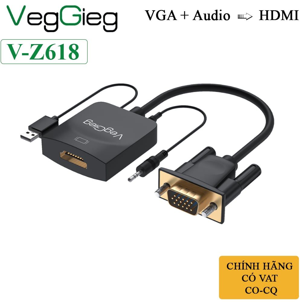 Cáp chuyển VGA sang HDMI converter VegGieg V-Z618 - Phụ Kiện Điện Tử Việt Nam Cáp chuyển VGA sang HDMI converter full HD 1080@60Hz VegGieg V-Z618