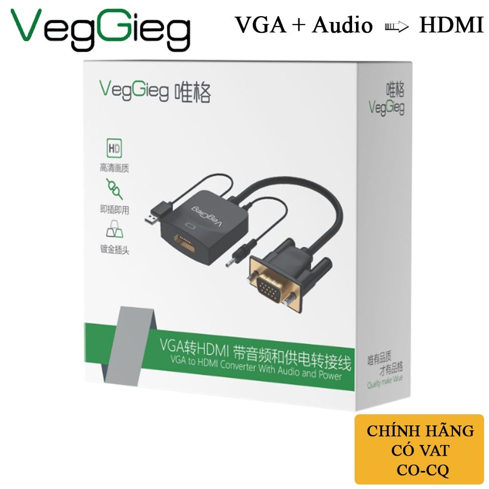 Cáp chuyển VGA sang HDMI converter VegGieg V-Z618 - Phụ Kiện Điện Tử Việt Nam Cáp chuyển VGA sang HDMI converter full HD 1080@60Hz VegGieg V-Z618