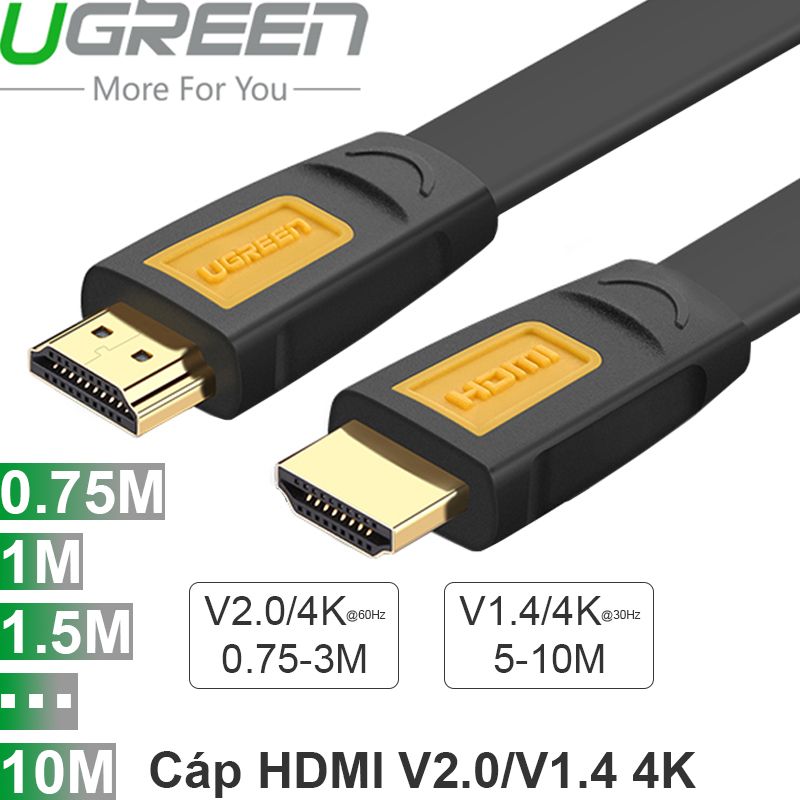 Cáp HDMI dẹt mỏng 4K@60Hz 0.75M | 1,5M | 2M | 3M - Dây HDMI 4K@30Hz 5M | 8M | 10M Ugreen - Phụ Kiện Điện Tử Việt Nam Cáp HDMI dẹt mỏng 4K@60Hz 0.75M | 1,5M | 2M | 3M - Dây HDMI 4K@30Hz 5M | 8M | 10M Ugreen
