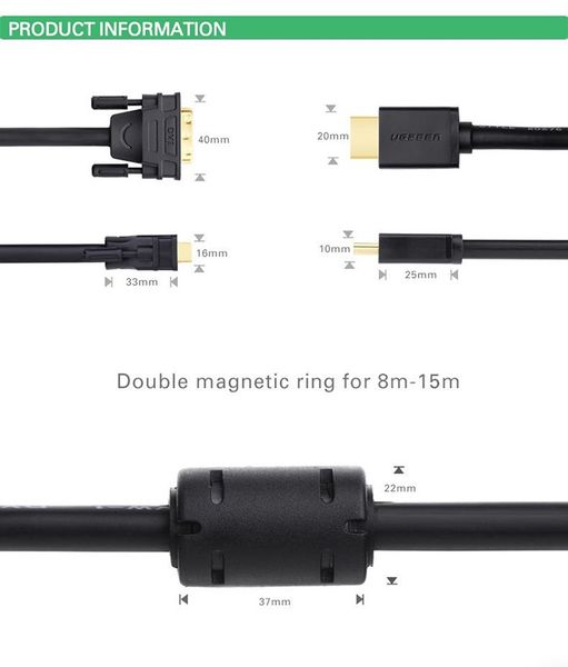 Cáp HDMI ra DVI 24+1 full HD 1080P UGREEN 1M 1.5M 2M 3M 5M 8M 10M 12M 15M - Phụ Kiện Điện Tử Việt Nam Cáp HDMI ra DVI 24+1 full HD 1080P UGREEN 1M 1.5M 2M 3M 5M 8M 10M 12M 15M - Phụ Kiện Điện Tử Việt Nam