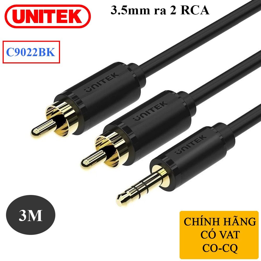 Dây cáp loa 3.5mm ra 2 hoa sen RCA chính hãng Unitek C9022BK - 3M - Phụ Kiện Điện Tử Việt Nam Dây cáp loa 3.5mm ra 2 hoa sen RCA chính hãng Unitek C9022BK - 3M - Phụ Kiện Điện Tử Việt Nam