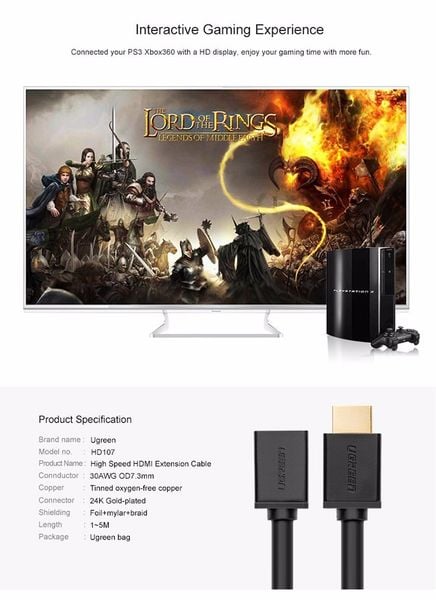 Cáp nối dài HDMI 1 đầu âm 1 đầu dương Ugreen 0.5M | 1M | 2M | 3M | 5M - Phụ Kiện Điện Tử Việt Nam