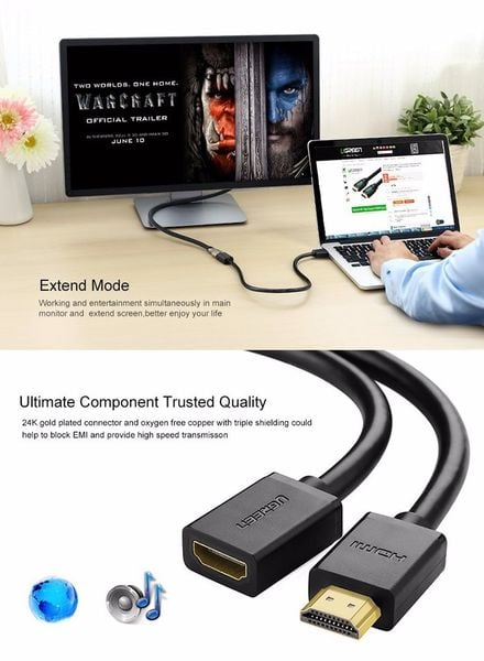 Cáp nối dài HDMI 1 đầu âm 1 đầu dương Ugreen 0.5M | 1M | 2M | 3M | 5M - Phụ Kiện Điện Tử Việt Nam