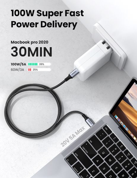 Cáp sạc nhanh 100W USB type-C Ugreen US316 dài 0.5M 1M 1.5M 2M 3M - Phụ Kiện Điện Tử Việt Nam