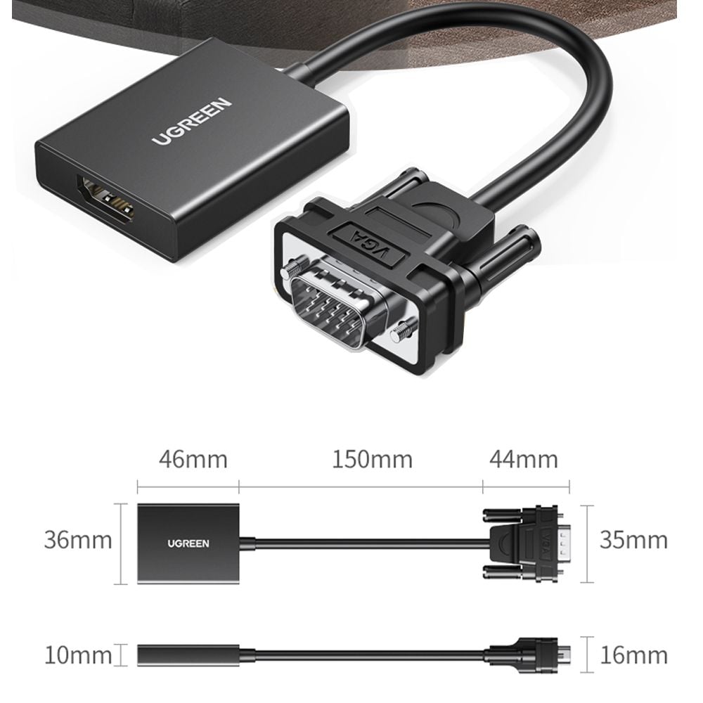 Cáp chuyển VGA Audio 3.5mm sang HDMI converter 1080P Ugreen 50945 CM513 - CM269 - Phụ Kiện Điện Tử Việt Nam Cáp chuyển VGA Audio 3.5mm sang HDMI converter 1080P Ugreen 50945 CM513 - CM269 - Phụ Kiện Điện Tử Việt Nam