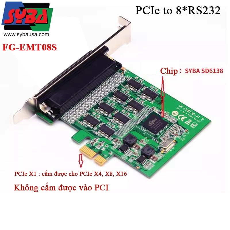 Card PCI-E 1x mở rộng ra 8 cổng RS232 DB9 Syba FG-EMT09A / FG-EMT08S - Phụ Kiện Điện Tử Việt Nam