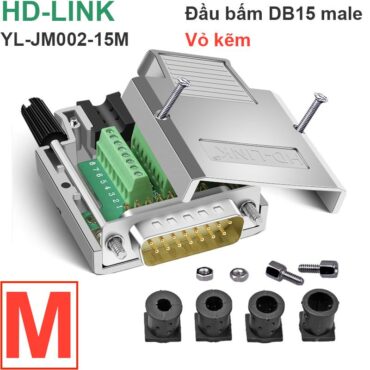 Đầu bấm cổng DB15 đực male bắt vít kèm vỏ ốp nhựa chân đồng HD-LINK YL-SCD-15M - Phụ Kiện Điện Tử Việt Nam Đầu bấm dây cáp COM D-SUB 15 chân đực male vỏ kẽm HD LINK YL JM002 15M