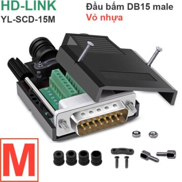 Đầu bấm cổng DB15 đực male bắt vít kèm vỏ ốp nhựa chân đồng HD-LINK YL-SCD-15M - Phụ Kiện Điện Tử Việt Nam Đầu bấm dây cáp COM D-SUB 15 chân đực male vỏ nhựa HD LINK YL SCD 15M