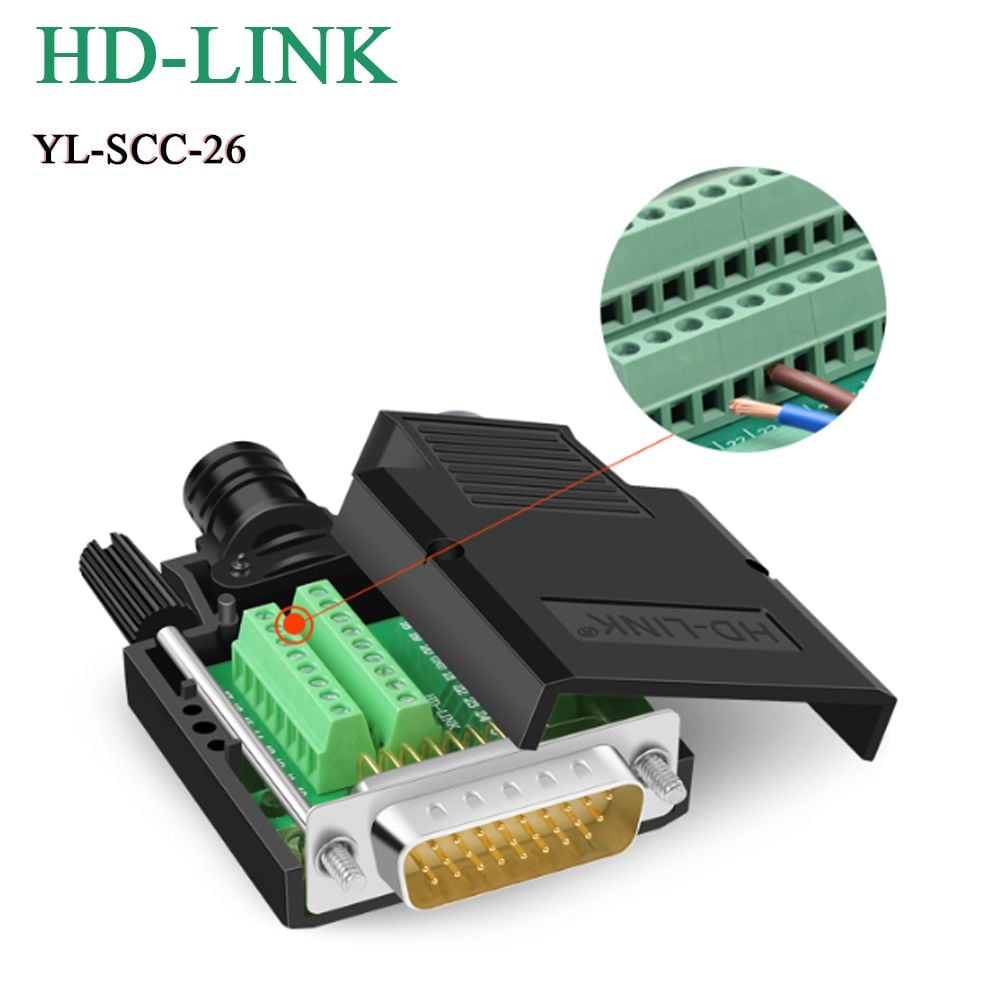 Đầu bấm cổng DB26 đực male bắt vít kèm vỏ ốp nhựa chân đồng HD-LINK YL-SCC-26M - Phụ Kiện Điện Tử Việt Nam