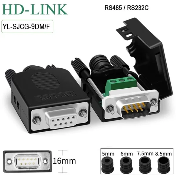 Đầu bấm DB9 RS232 Male - Female chân 2,3,5 HD-Link YL-SJCG-09DMF dùng làm cáp RS232C