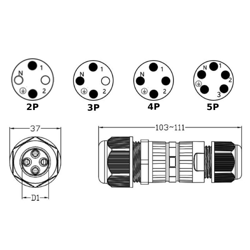 Đầu cút nối điện chia 3 dây chống nước IP68 2,3 lõi chính hãng E-Weichat EW-M25-4T - Phụ Kiện Điện Tử Việt Nam