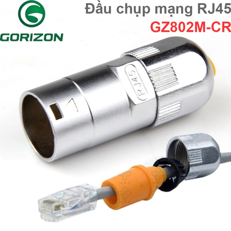 Giắc cắm đầu chụp mạng RJ45 vỏ nhôm chống nước IP67 Gorizon GZ802M-CR/CR - Phụ Kiện Điện Tử Việt Nam Giắc cắm đầu chụp mạng RJ45 vỏ nhôm chống nước IP67 Gorizon GZ802M-CR/CR