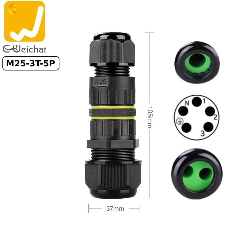 Đầu cút nối điện chia 3 dây chống nước IP68 2,3 lõi chính hãng E-Weichat EW-M25-4T