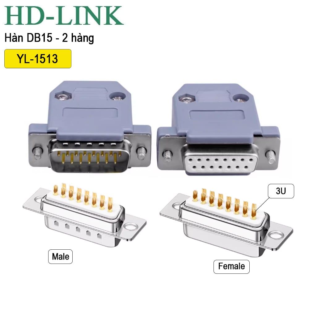 Đầu hàn DB15 2 hàng  chính hãng HD-Link YL-1513