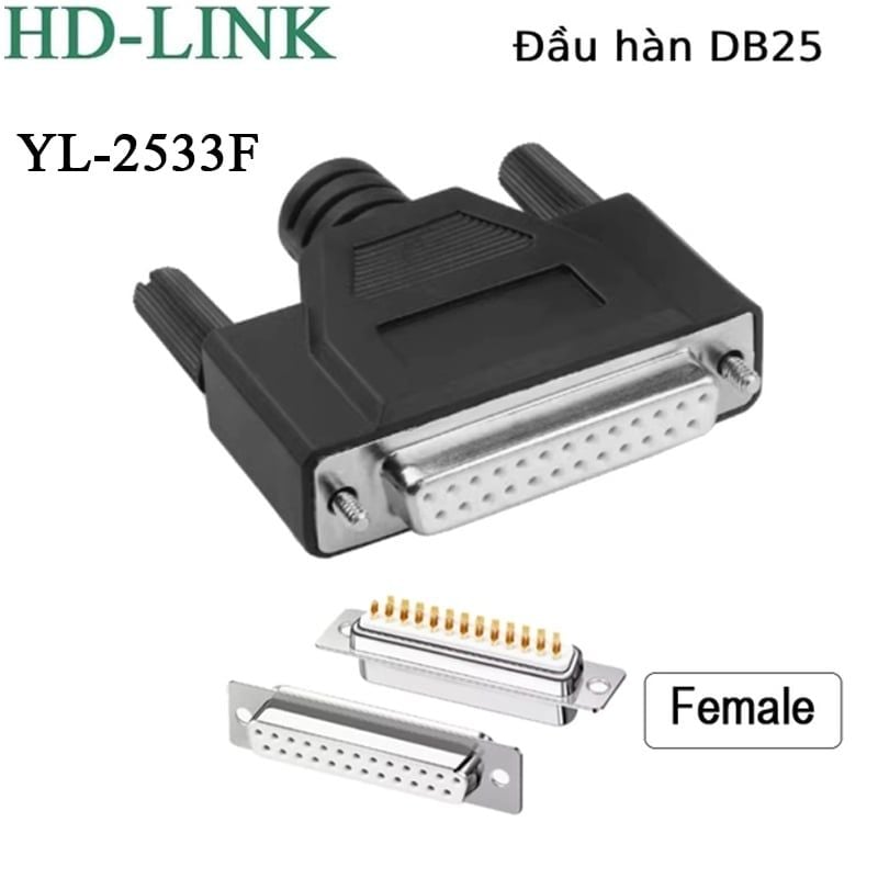 Đầu hàn nối COM DB25 chân đồng vỏ ốp nhựa dẻo PVC HD-Link YL-2533 - Phụ Kiện Điện Tử Việt Nam