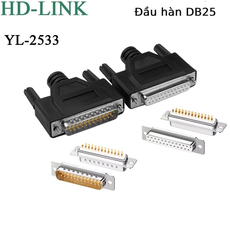Đầu hàn nối COM DB25 chân đồng vỏ ốp nhựa dẻo PVC HD-Link YL-2533