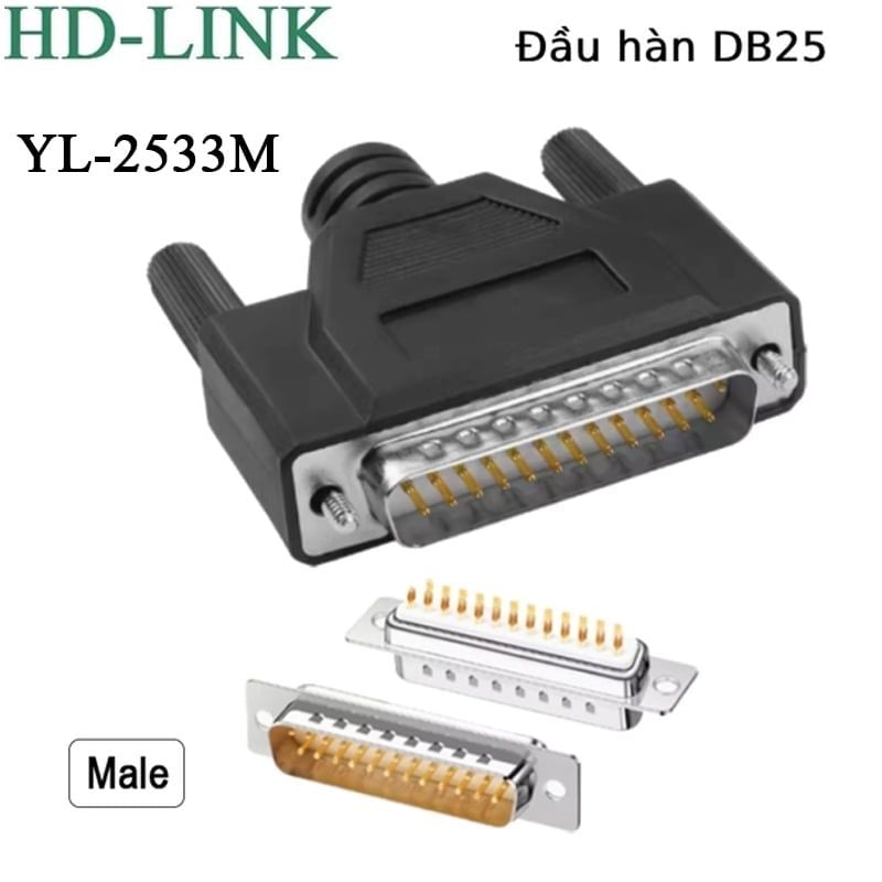 Đầu hàn nối COM DB25 chân đồng vỏ ốp nhựa dẻo PVC HD-Link YL-2533 - Phụ Kiện Điện Tử Việt Nam