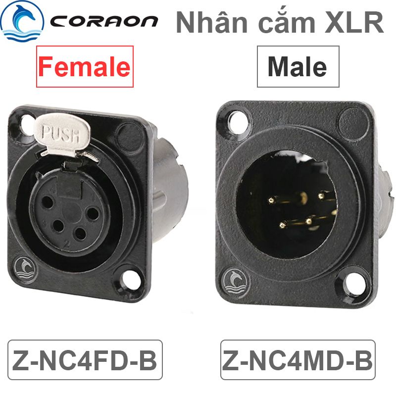 Đầu hàn cổng XLR 4PIN Male - Female gắn trên tường bảng điều khiển Coraon Z-NC4MD-LX-B / Z-NC4FD-LX-B - Phụ Kiện Điện Tử Việt Nam Đầu hàn cổng XLR 4PIN Male - Female gắn trên tường bảng điều khiển Coraon Z-NC4MD-LX-B / Z-NC4FD-LX-B