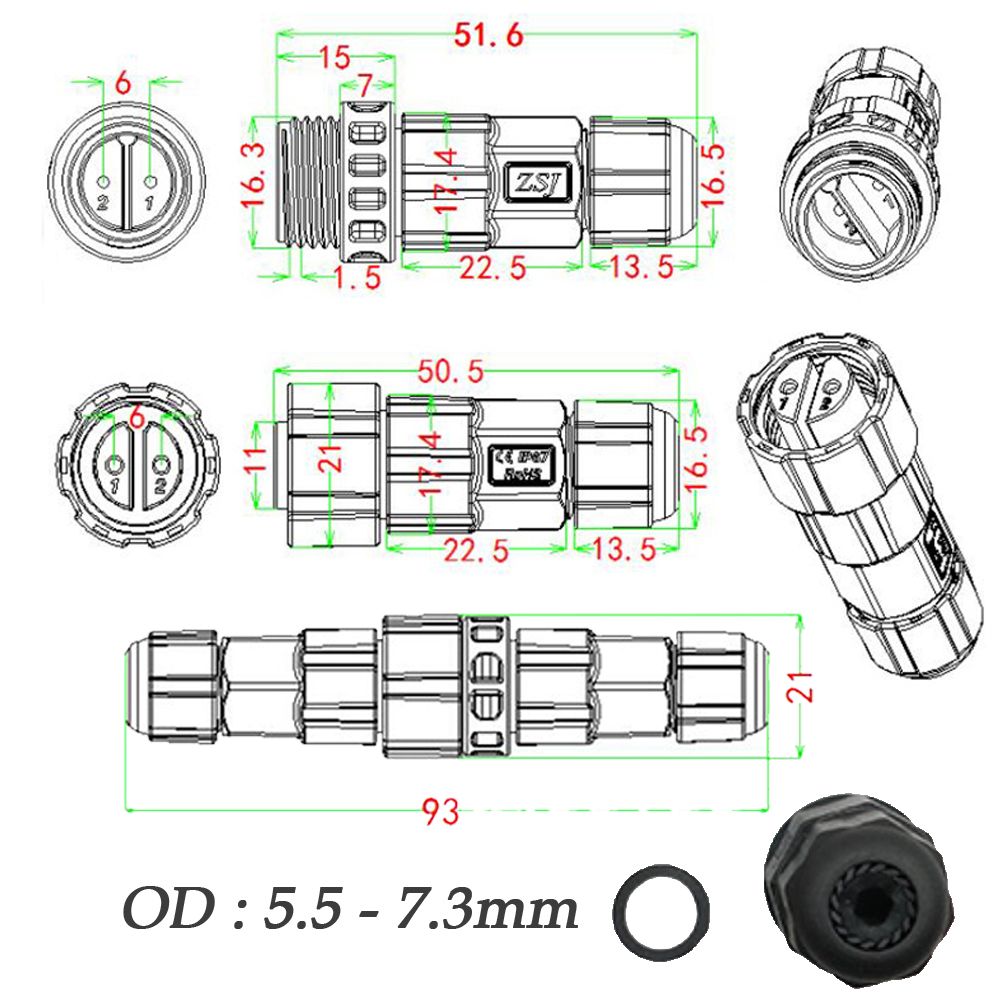 Đầu nối dây điện chống nước 2,3,4 lõi M16 chính hãng ZSJ