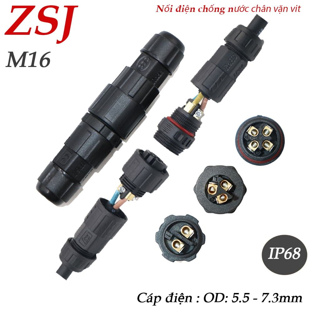 Đầu nối dây điện chống nước 2,3,4 lõi M16 chính hãng ZSJ