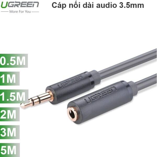 Cáp audio 3.5mm nối dài 0.5M 1M 1.5M 2M 3M 5M Ugreen (vỏ nhựa màu đen)