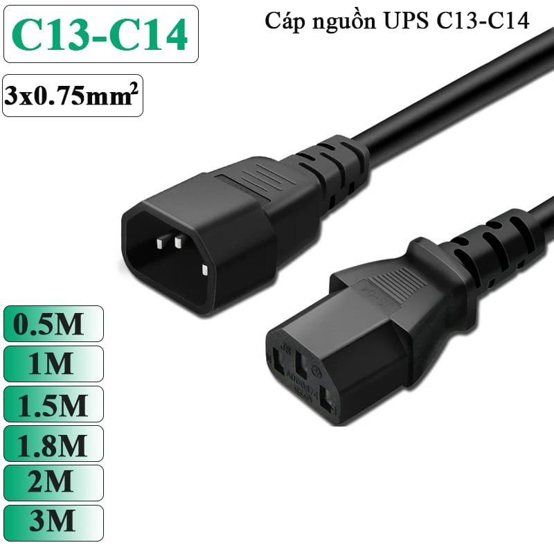 Cáp nguồn C13 C14 Cáp nguồn UPS - DPU Server 3x0.75mm 10A-250V 1 mét 1.8 mét 3 mét