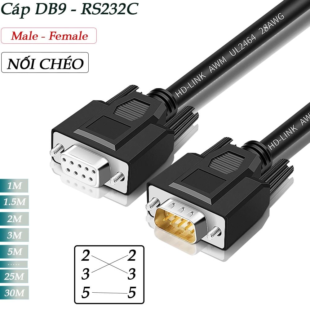 Cáp cổng COM RS232C nối chéo 2 đầu đực cái dài từ 1m đến 30m HD-Link - Phụ Kiện Điện Tử Việt Nam