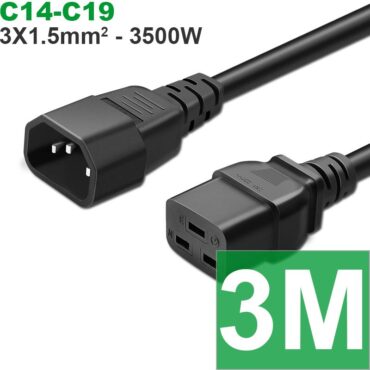Cáp nguồn C14- C19 (3Cx1.5mm2) 16A-250V ~ Kích cỡ: 3m