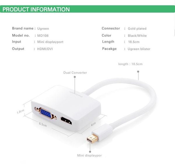 Mini DisplayPort to VGA + HDMI Ugreen 10427 - Phụ Kiện Điện Tử Việt Nam