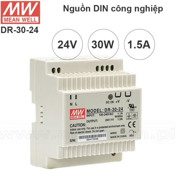 Nguồn DIN công nghiệp 30W 24V 1.5A Meanwell DR-30-24