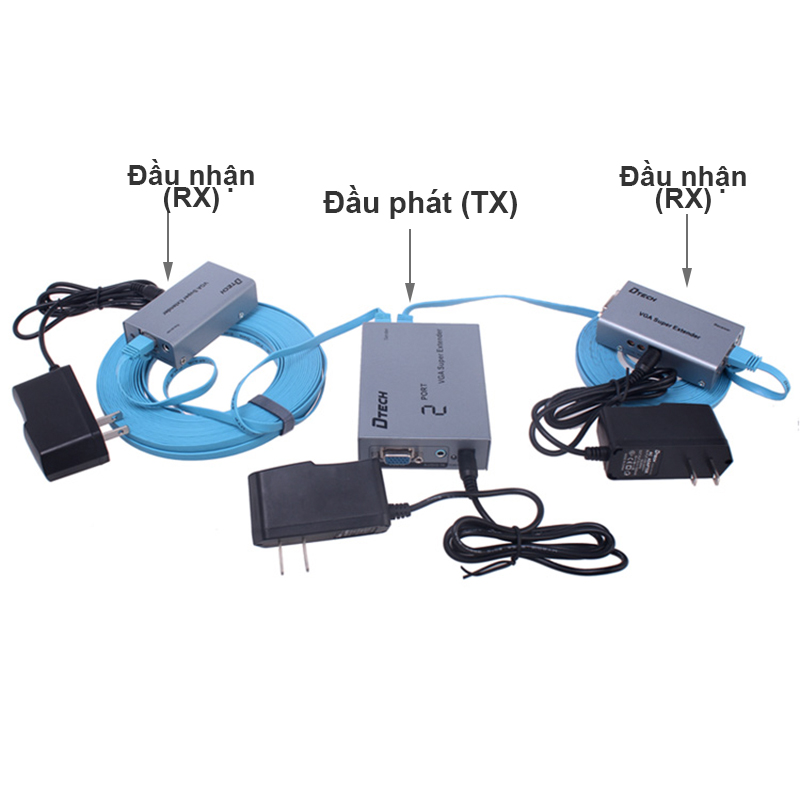 Bộ khuếch đại và chia VGA audio 1 ra 2 200 mét DTECH DT-7035 - Phụ Kiện Điện Tử Việt Nam dtech dt-7035