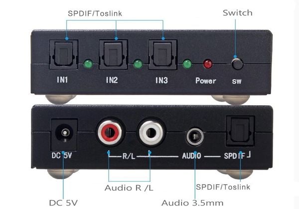 Bộ chuyển đổi quang sang RCA Audio optical switch 3x1 Dtech DT-6526 - Phụ Kiện Điện Tử Việt Nam