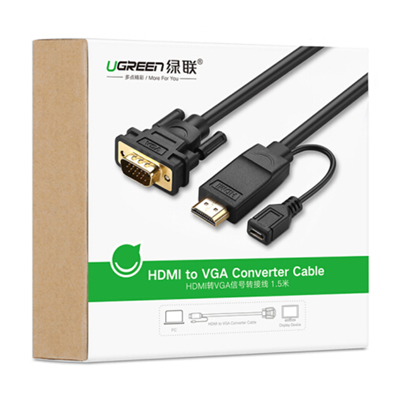 HDMI sang VGA 1080P 1.5M 2M 3M Ugreen hỗ trợ nguồn - Dây cáp HD sang VGA - Phụ Kiện Điện Tử Việt Nam cap chuyen hdmi ra vga ugreen dài 1,5 mét - 3 mét