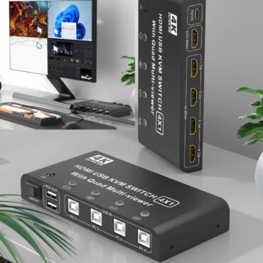 Bộ gộp 4 thiết bị HDMI chung 1 màn hình KVM Multi Viewer 4 vào 1 ra với nhiều chế độ hiển thị khác nhau ~ Màu sắc: Cắm 2 phía / 13401-KVM