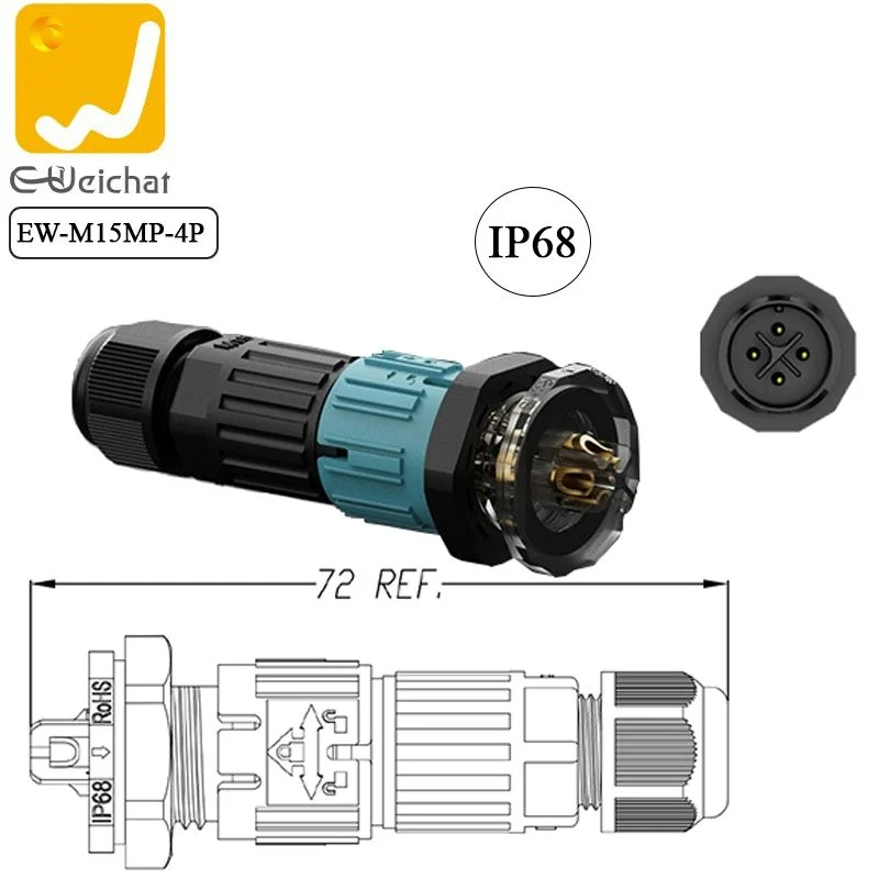 Đầu cút nối điện chống nước IP68 lắp panel hộp kỹ thuật E-Weichat EW-M15-FP - Phụ Kiện Điện Tử Việt Nam