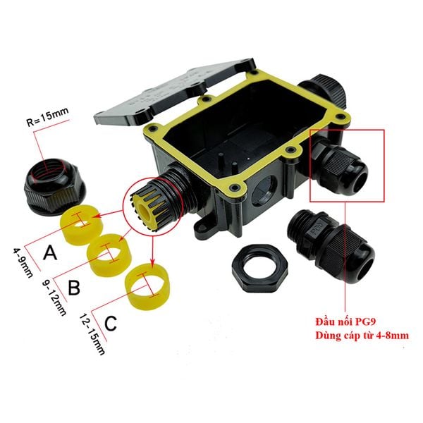 Hộp nối điện ngoài trời chia 2 3 lõi chống nước IP68 dùng cho dây 5-12mm ZX M686-3 G713 - Phụ Kiện Điện Tử Việt Nam