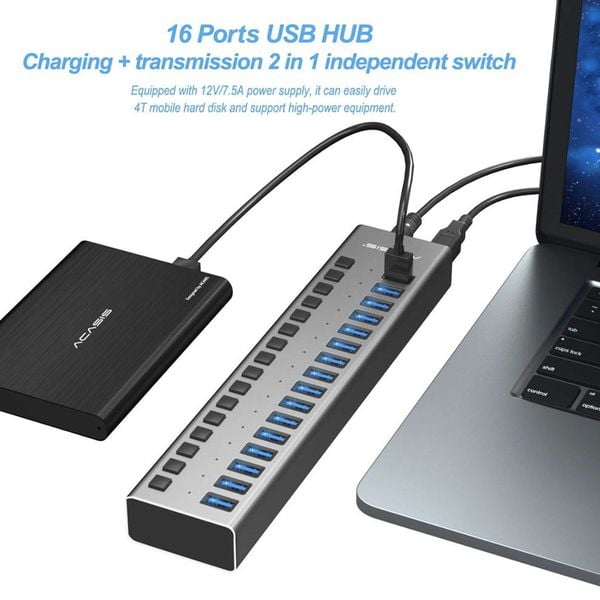 Bộ chia USB 3.0 16 cổng có cấp nguồn ngoài ACASIS HS-716M - Phụ Kiện Điện Tử Việt Nam