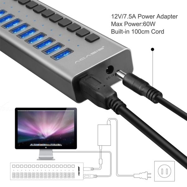 Bộ chia USB 3.0 16 cổng có cấp nguồn ngoài ACASIS HS-716M - Phụ Kiện Điện Tử Việt Nam