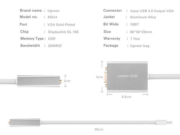 USB 2.0 to VGA Ugreen 40244 hỗ trợ HD1080P - Phụ Kiện Điện Tử Việt Nam