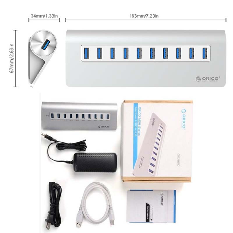 bo chia usb 10 cong vo nhom orico m3h10