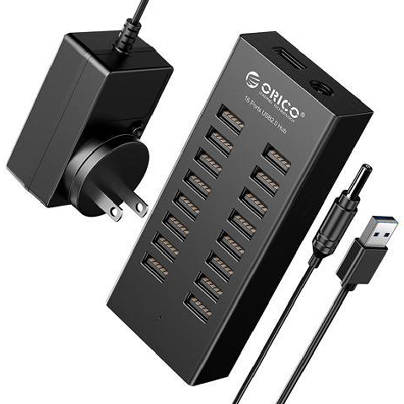 Bộ chia USB 2.0 16 cổng Orico H1613-U2-BK, hỗ trợ nguồn cấp ngoài 12V-3A - Phụ Kiện Điện Tử Việt Nam