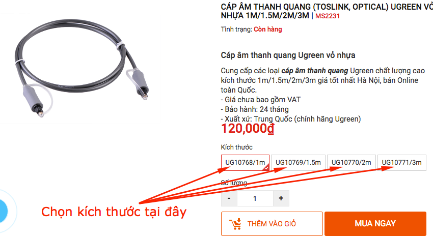 Cáp âm thanh quang toslink optical Ugreen vỏ nhựa 1M 1.5M 2M 3M - Phụ Kiện Điện Tử Việt Nam Hướng dẫn đặt mua hàng cáp âm thanh quang ugreen vỏ nhựa