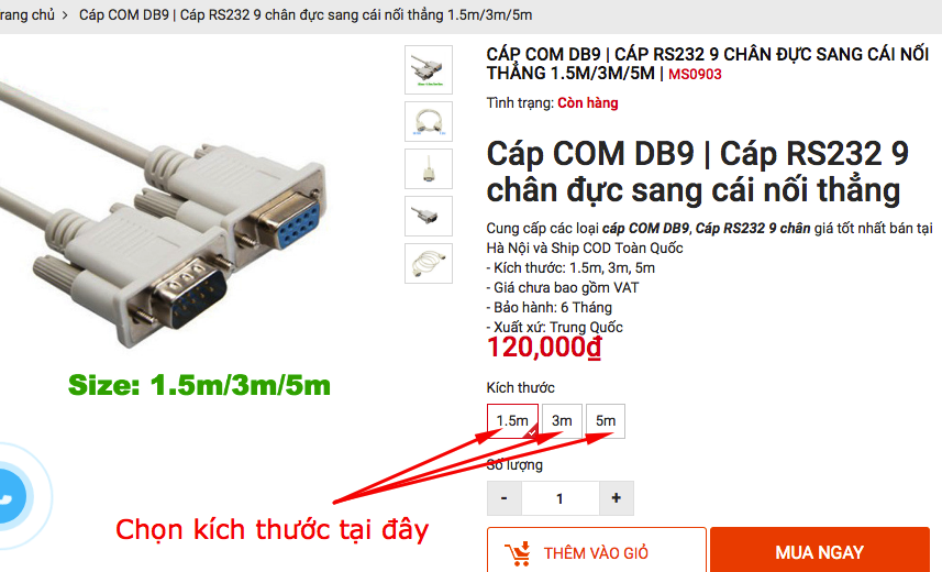 Cáp COM 9 RS232 nối thẳng đực - cái 1.5M 2M 3M 5M ... 30M - Phụ Kiện Điện Tử Việt Nam Cáp COM DB9 | Cáp RS232 9 chân