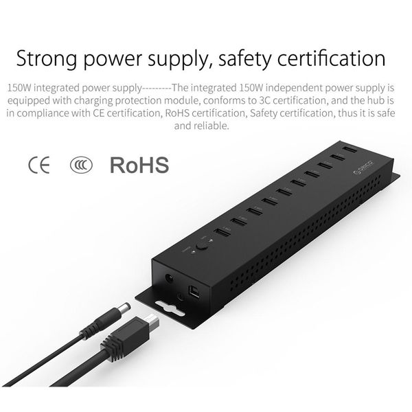 Bộ chia USB 2.0 công nghiệp 20 cổng vỏ kim loại cấp nguồn ngoài Orico IH20P - Phụ Kiện Điện Tử Việt Nam bo chia usb 2.0 cong nghiep 10 cong orico