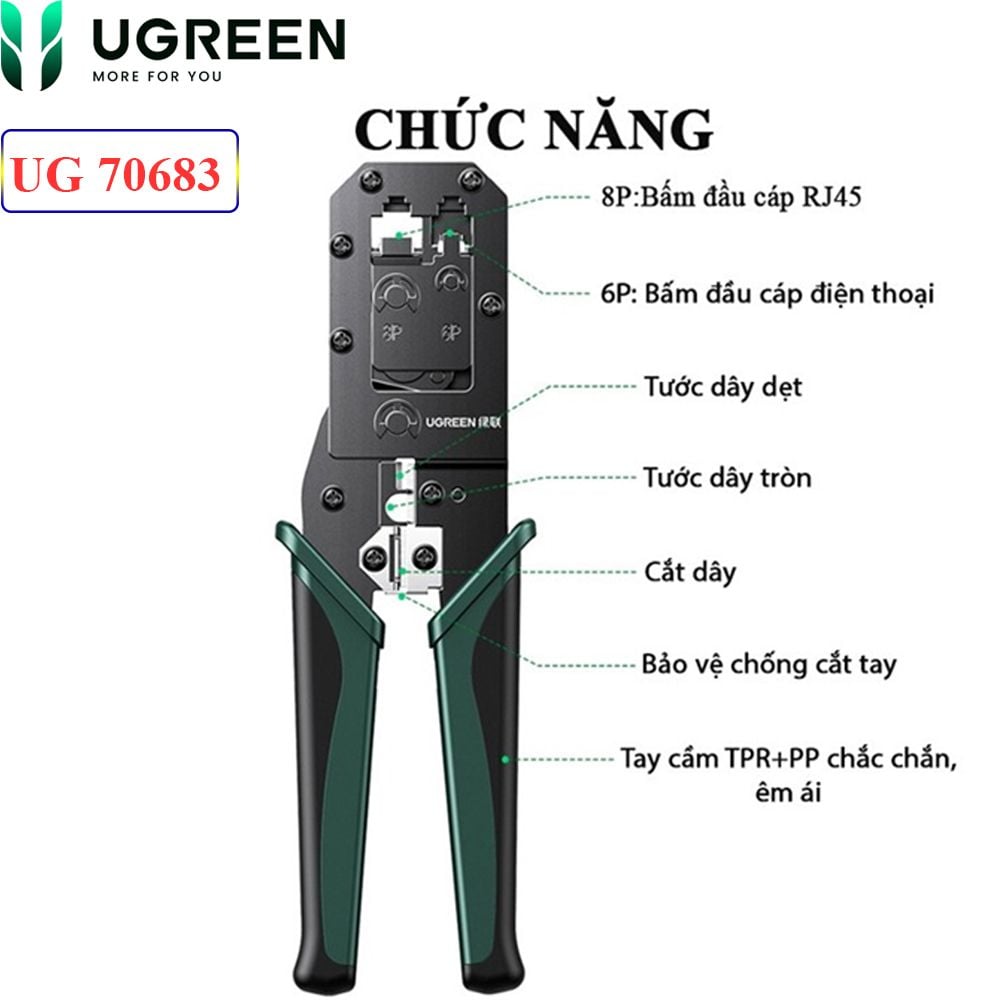 Kìm bấm đầu cáp mạng Cat5e Cat6 cáp điện thoại 6PIN 8PIN Ugreen 70683 NW136 - Phụ Kiện Điện Tử Việt Nam Kìm bấm đầu cáp mạng Cat5e Cat6 cáp điện thoại 6PIN 8PIN Ugreen 70683 NW136 - Phụ Kiện Điện Tử Việt Nam