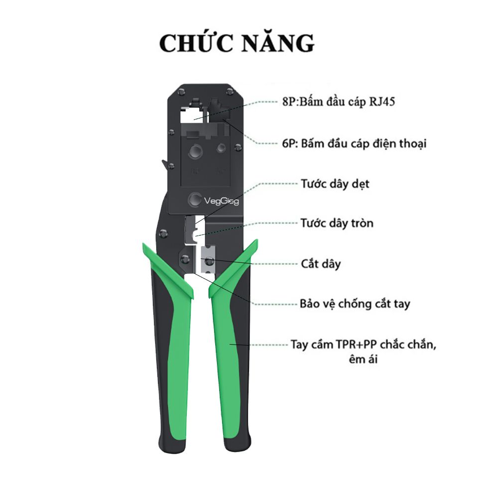 Kìm bấm đầu cáp mạng Cat5e Cat6 cáp điện thoại 6PIN 8PIN VEGGIEG V-E103 - Phụ Kiện Điện Tử Việt Nam Kìm bấm đầu cáp mạng Cat5e Cat6 cáp điện thoại 6PIN 8PIN VEGGIEG V-E103 - Phụ Kiện Điện Tử Việt Nam