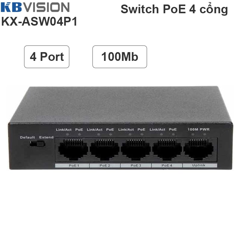 Switch Bộ chia 4 cổng PoE 802.3at/af 48-56V 36W KBVISION KX-ASW04P1 - Phụ Kiện Điện Tử Việt Nam switch poe 4 cong KBVISION